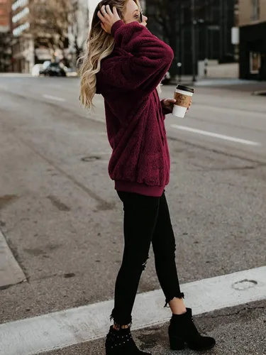 Vista 5 de Century Star Sudadera deportiva mullida de vellón con capucha para mujer de talla extragrande con bolsillos