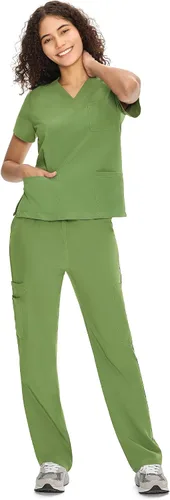 Vista 21 de COZYFIT Scrubs for Women Set - V-Neck & Straight Leg Pants with 9 Pockets Negro