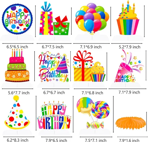 Vista 2 de Centros de mesa coloridos de nido de abeja de feliz cumpleaños, centros de mesa de fiesta de arcoíris, decoración de bolas de nido de abeja
