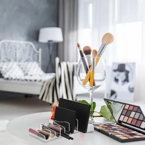 Vista 5 de 2 paletas de sombra de ojos divididas, soporte organizador de maquillaje, estante de almacenamiento para cosméticos, lápiz labial, esmalte de uñas