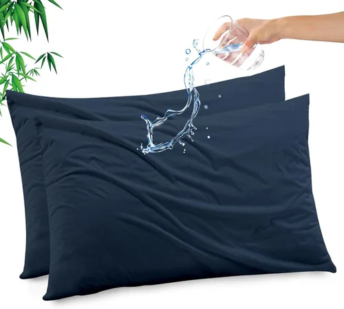 Vista 43 de Funda de almohada impermeable de bambú y rayón de Gogreen, funda de almohada transpirable, protector de almohada refrescante con cremallera, funda
