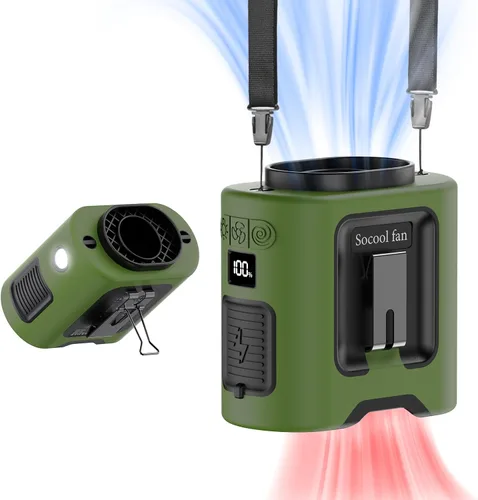Vista 14 de Socool - Ventilador portátil de 10 000 mAh, clip para cinto, batería recargable, 5 velocidades, linterna, para el cuello, manos libres, 40 horas