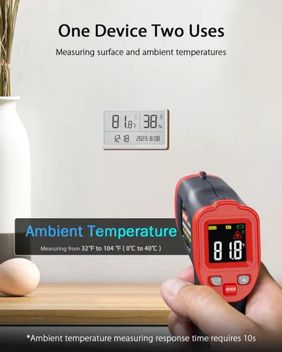 Vista 4 de Pistola de Temperatura Infrarroja Wintact, Termómetro Digital Láser de No Contacto para Medir Temperatura Superficial y Ambiental para Cocina
