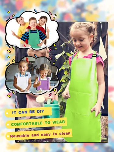 Vista 6 de 22 delantales coloridos para niños, a granel, pintura artística, delantales de tela colorida para niños y niñas, manualidades, hogar, cocina, aula