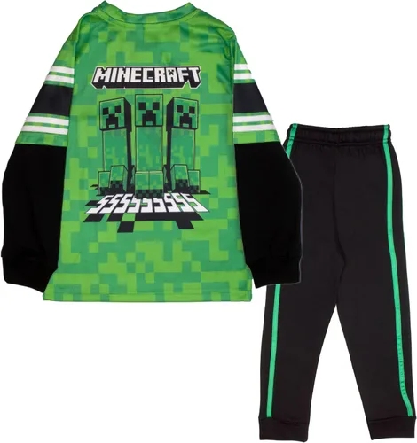 Vista 2 de Minecraft Juego de 2 piezas de videojuego, camiseta y pantalones de malla activa de manga larga para niños, paquete de 2