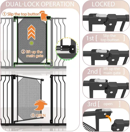 Vista 3 de Puerta de bebé de 30 a 47.6 pulgadas para escaleras y puertas, puerta para perros extra ancha con cierre automático para casa, puerta de seguridad