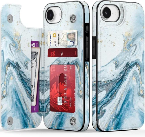 Vista 388 de LETO para iPhone 15 Pro Funda tipo cartera - Tapa tipo folio con patada - Diseños de moda - Tarjetero - Funda protectora para mujeres y niñas - 6.1