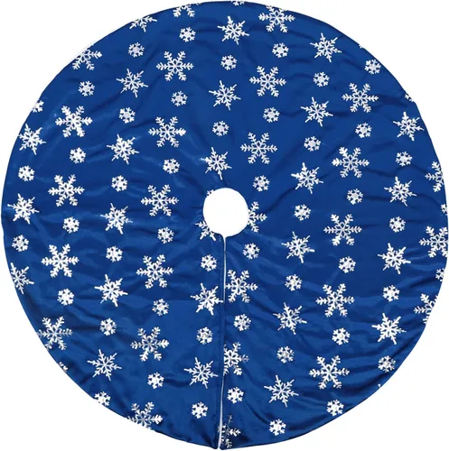 Vista 2 de Bunny Chorus Falda de árbol de Navidad, 36 pulgadas, falda de terciopelo mercerizado azul con copos de nieve de lentejuelas plateadas