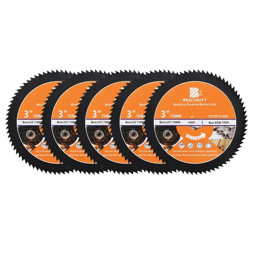 Vista 13 de Hoja de Sierra Circular HSS de 3 3/8 pulgadas - BRSCHNITT 44T Orificio de 3/5"-3/8" Discos de Corte para Cortar Madera, Cobre, Aluminio, Plástico