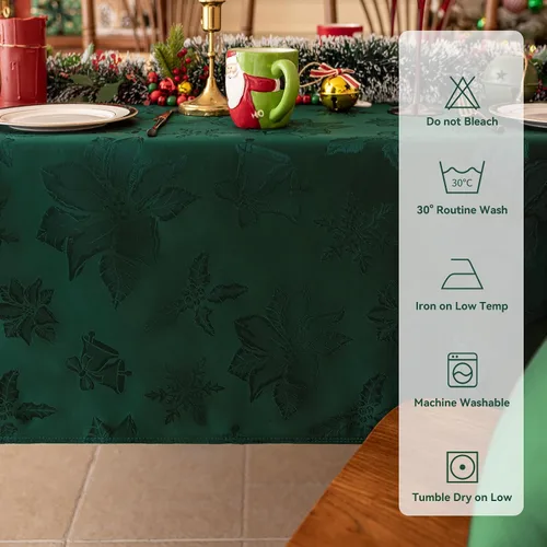 Vista 5 de Softalker - Mantel navideño de jacquard, mantel rectangular de damasco vintage de invierno, mantel de poliéster impermeable con copos de nieve