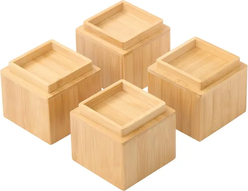 Vista 9 de Elevadores de cama de bambú de 4 pulgadas, 2000 libras, elevadores de patas de muebles resistentes con borde anticaídas, extensores de altura