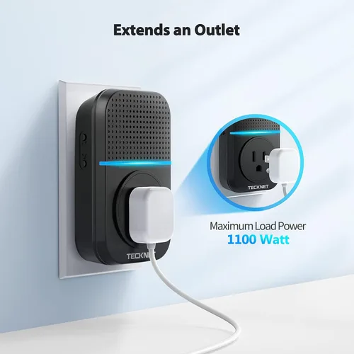 Vista 2 de TECKNET Timbre inalámbrico, timbre autoalimentado, timbre inalámbrico enchufable de 0 a 110 db para hogar, aula, IP66, impermeable, 1300 pies
