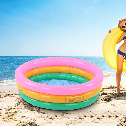 Vista 4 de Piscina inflable para bebés y niños, 3 anillos para niños, piscina de lavabo de PVC, piscina redonda suave para bebés y niños pequeños, para playa