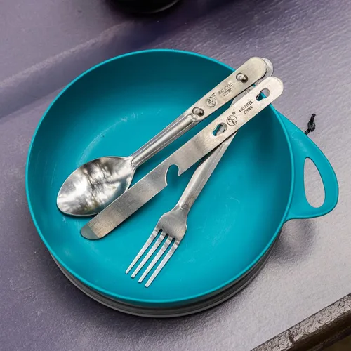 Vista 9 de ASR Outdoor Juego de 2 utensilios de cocina minimalista para campamento, estilo militar del ejército MRE Chow