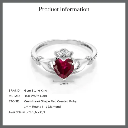 Vista 6 de Gem Stone King Anillo claddagh celta irlandés de oro blanco de 10 quilates para mujer