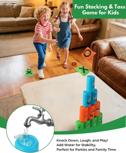 Vista 5 de Juego gigante 2 en 1 de Tic Tac Toe y Can Toss - Juegos al aire libre para niños y familia, patio trasero e interior juego de fiesta con bolsas