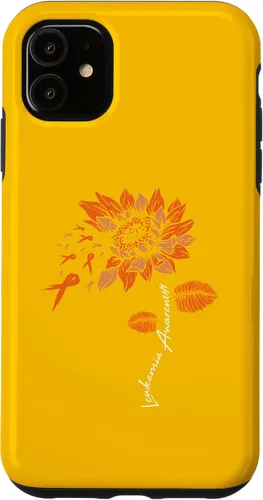 Vista 8 de iPhone 16 Leukemia Blood Cancer Awareness Orange Ribbon Sunflower Case