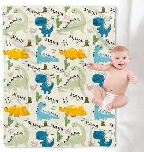 Vista 28 de YESCUSTOM Manta de forro polar de dinosaurio personalizada para niños y niñas, manta de texto personalizada para regalo de cumpleaños y ducha