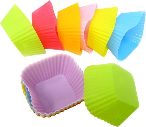 Vista 8 de Honbay - Juego de 12 tazas reutilizables de silicona para hornear, tazas antiadherentes para muffins, moldes para cupcakes para hacer magdalenas