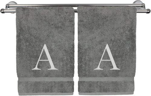 Vista 198 de Toalla de mano monogramada, regalo personalizado, juego de 2 - Toalla bordada con letra de bloque dorada - Extra absorbente 100% algodón turco