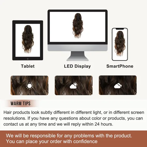Vista 7 de FLUFYMOOZ Extensión de cola de caballo, extensión de cola de caballo con clip de garra de 18 pulgadas, extensiones de cabello ondulado y rizado