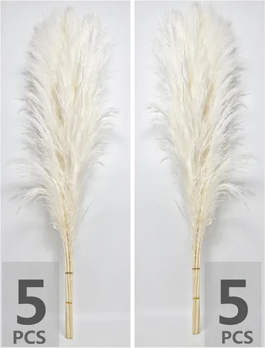 Vista 2 de 10 tallos de 46 pulgadas, decoración de hierba blanca de las pampas alta, hierba de pompas grande, ramo de decoración del hogar boho neutro, hierba