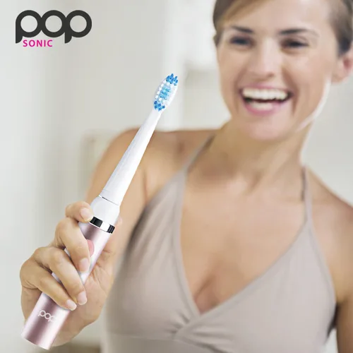Vista 8 de Cepillo de dientes eléctrico Pop Sonic (rosa metálica) + paquete adicional – Cepillos de dientes de viaje con batería AAA Cepillos de dientes