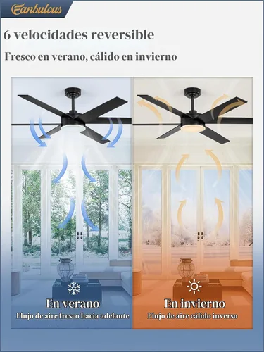 Vista 4 de Fanbulous Ventiladores de techo de 56 pulgadas con luces y control remoto, 6 aspas reversibles, regulables, 3000K-6000K ajustables, ventiladores