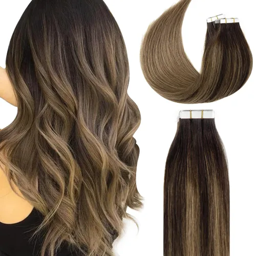 Vista 23 de Lacer Extensiones de cabello humano adhesivas de 12 pulgadas, cinta adhesiva de doble cara para extensiones de cabello de trama cutánea, 20