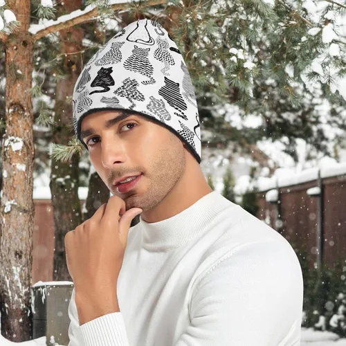 Vista 6 de Naanle Gorro de invierno para mujer, elástico, holgado, cálido, para invierno, color blanco y negro, gorro de esquí para mujer