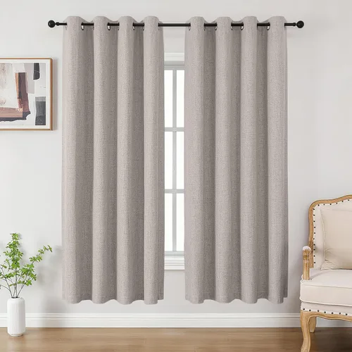 Vista 10 de CUCRAF Juego de 2 paneles de cortinas 100% opacas de 54 pulgadas de largo, cortinas texturizadas de lino para oscurecer la habitación, con ojales