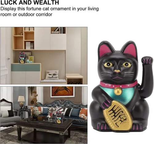 Vista 2 de Gato de la fortuna de la suerte Maneki Neko de 4 pulgadas, decoración de gato de la suerte que agita a mano para el hogar, adorno de escritorio