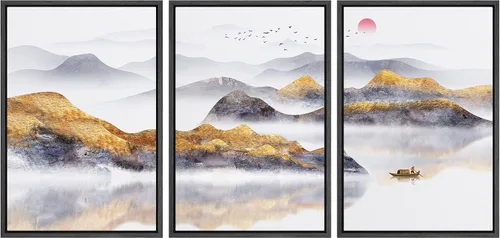 Vista 110 de NWT Lienzo enmarcado para pared, juego de arte en acuarela pastel, bosque de montaña oscura, naturaleza silvestre, ilustraciones de arte moderno