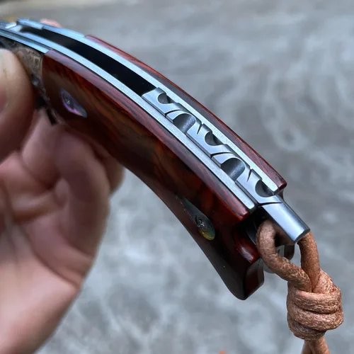 Vista 8 de Cuchillo hecho a mano japonés VG10 Damasco acero plegable cuchillo, mango de bloqueo de revestimiento de palisandro, cuchillos de bolsillo EDC