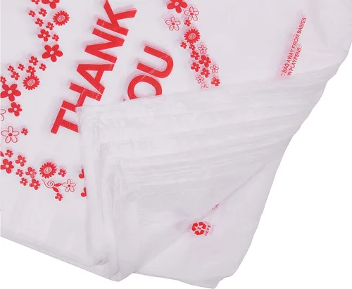 Vista 3 de LazyMe Thank You - Bolsas para camisetas de plástico blancas con asas resistentes, tamaño estándar de supermercado, 12 x 20 pulgadas (100 unidades)
