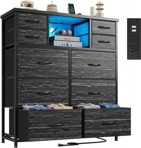 Vista 10 de DurayLoly Cómoda blanca para dormitorio con estación de carga y LED, 10 Blanco