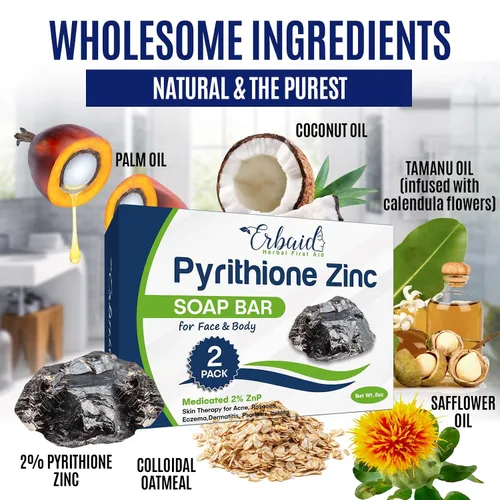 Vista 5 de Pyrithione - Barra de jabón de zinc para cara y cuerpo, 4 onzas Barra medicada 2% ZnP jabón limpiador de terapia de la piel para acné, rosácea