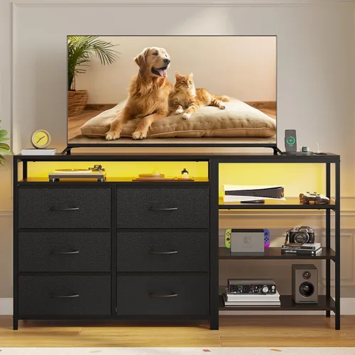 Vista 2 de HAUOMS Soporte de TV para TV de 60 pulgadas, centro de entretenimiento LED Negro