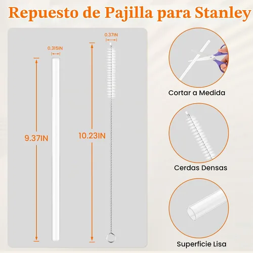 Vista 3 de Paquete de 10 popotes de repuesto para Stanley Quencher de 14/20 onzas, paquete de 6 popotes reutilizables de plástico transparente con 4 cepillos
