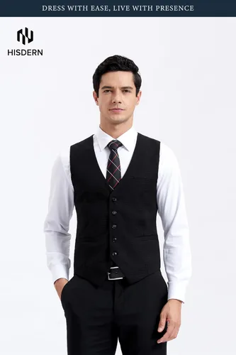 Vista 2 de HISDERN Vest 101 - Chaleco de traje ajustado para hombre con 3 bolsillos para negocios, formal, boda, baile de graduación y esmoquin casual