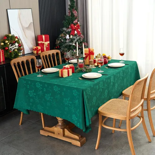 Vista 72 de Mantel Redondo Aqua Jacquard Pequeño de 40 Pulgadas, Manteles para Mesas de hasta 26" de Diámetro, Impermeable, Lavable, Sin Arrugas, Tela Suave