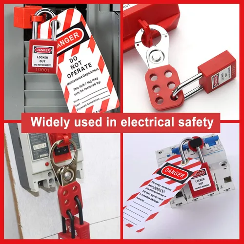 Vista 2 de Kit de etiquetado de bloqueo eléctrico: kits de etiquetas de bloqueo para el cumplimiento de OSHA con cerrojos, cerraduras universales