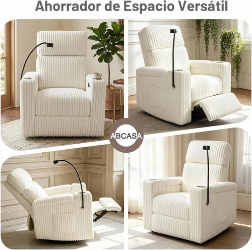 Vista 8 de ABCASA Mecedora reclinable eléctrica para guardería, planeador giratorio Pana-blanco