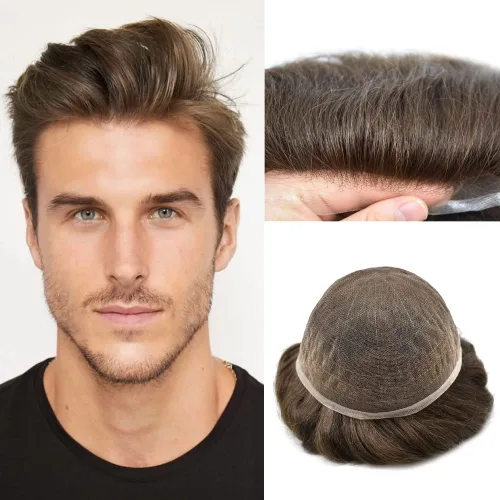 Vista 31 de Men Toupee Hairpiece Human Hair System Mens Hair Piece Bleached Knot Full Lace Toupee For Men Protesis Capilar Mens Toupee 6X8 1# Jet Black 100%