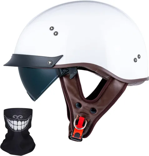 Vista 26 de VCOROS - Medio casco para motocicleta F07 de cara abierta, aprobado por DOT VCOROS Medio casco de motocicleta F07 de cara abierta aprobado por DOT