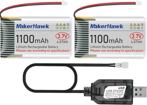 Vista 9 de MakerHawk Batería LiPo de 3.7 V 1100 mAh recargable 1S 102540 Batería de polímero de litio con placa de protección cinta de goma aislada, enchufe