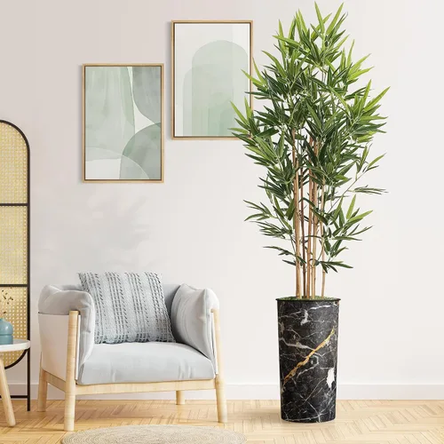 Vista 12 de Árbol artificial en macetero con efecto de granito moderno, palmera tropical areca artificial de seda para decoración del hogar en interiores