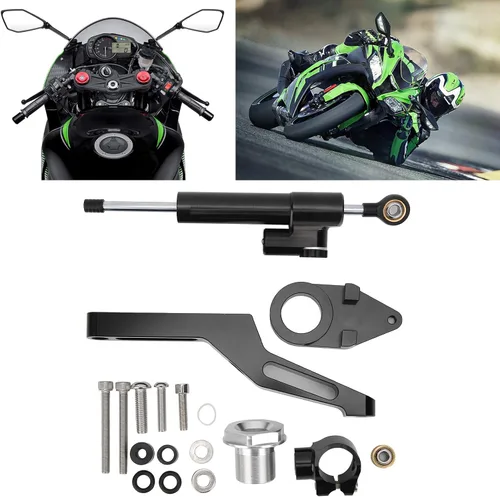 Vista 3 de Fydun Amortiguador de dirección ajustable para motocicleta, amortiguador de dirección, estabilizador de control de seguridad con kits de soporte