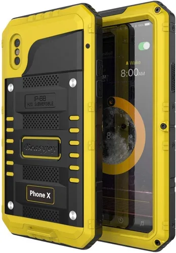 Vista 10 de Beasyjoy Funda de metal para iPhone Xs iPhone X/10, resistente al agua, resistente, protección de cuerpo completo, a prueba de golpes, resistente