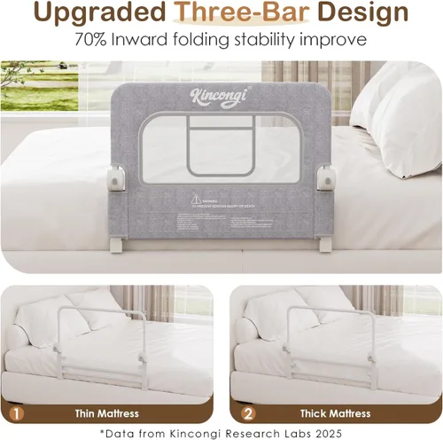 Vista 3 de Riel de cama para niños pequeños, riel de cama de 81 cm con base en forma de U más ancha, rieles de cama transpirables para camas King, Queen, Full